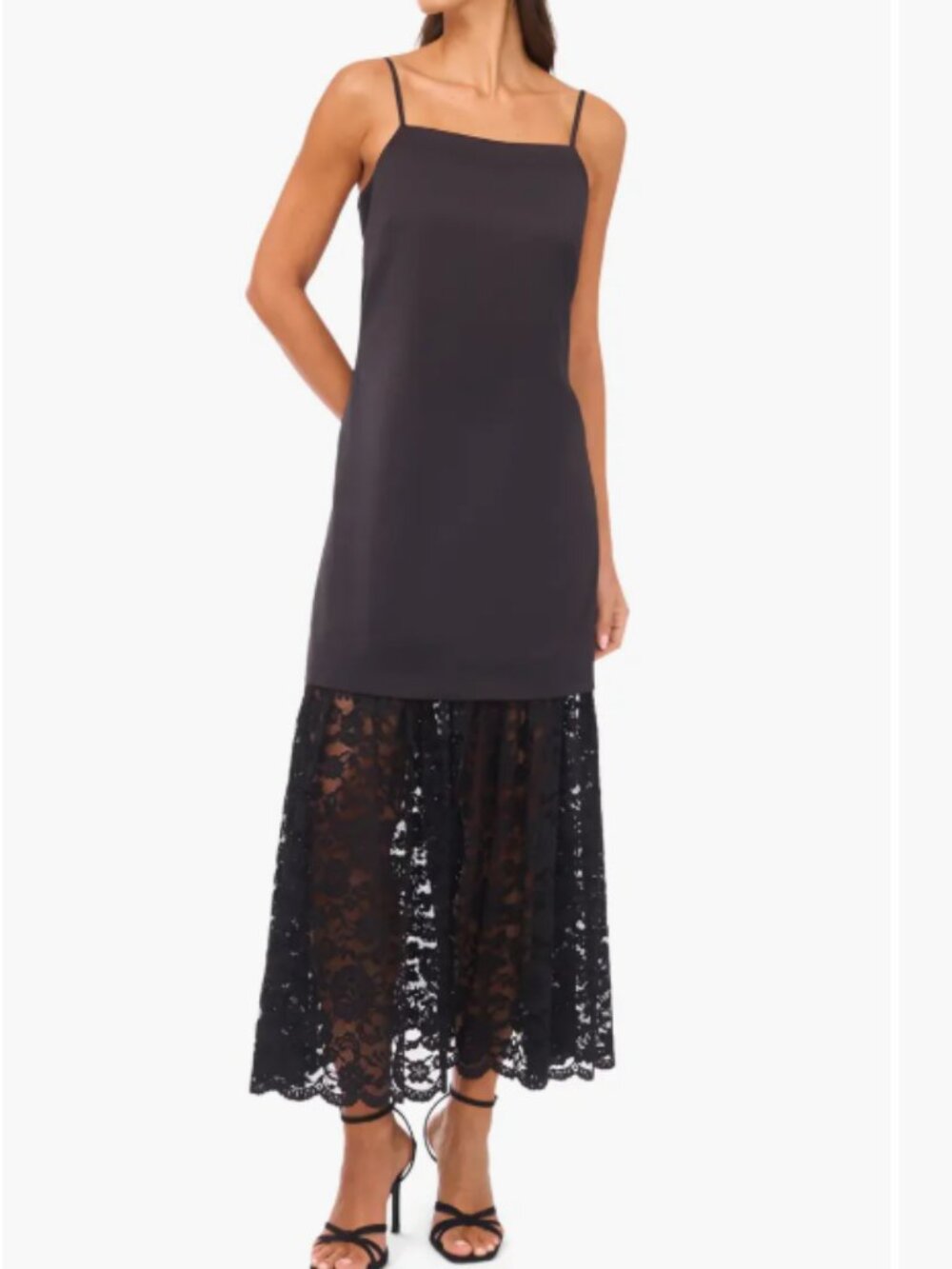 Vince Camuto Lace Hem Mixed Media Dress Size Large Black